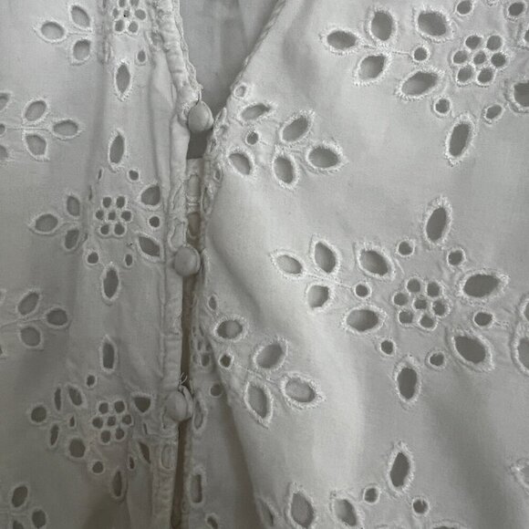 Abercrombie Fitch White Eyelet Button Up Tie Front Crop Flutter Sleeve Blouse S - Picture 4 of 10